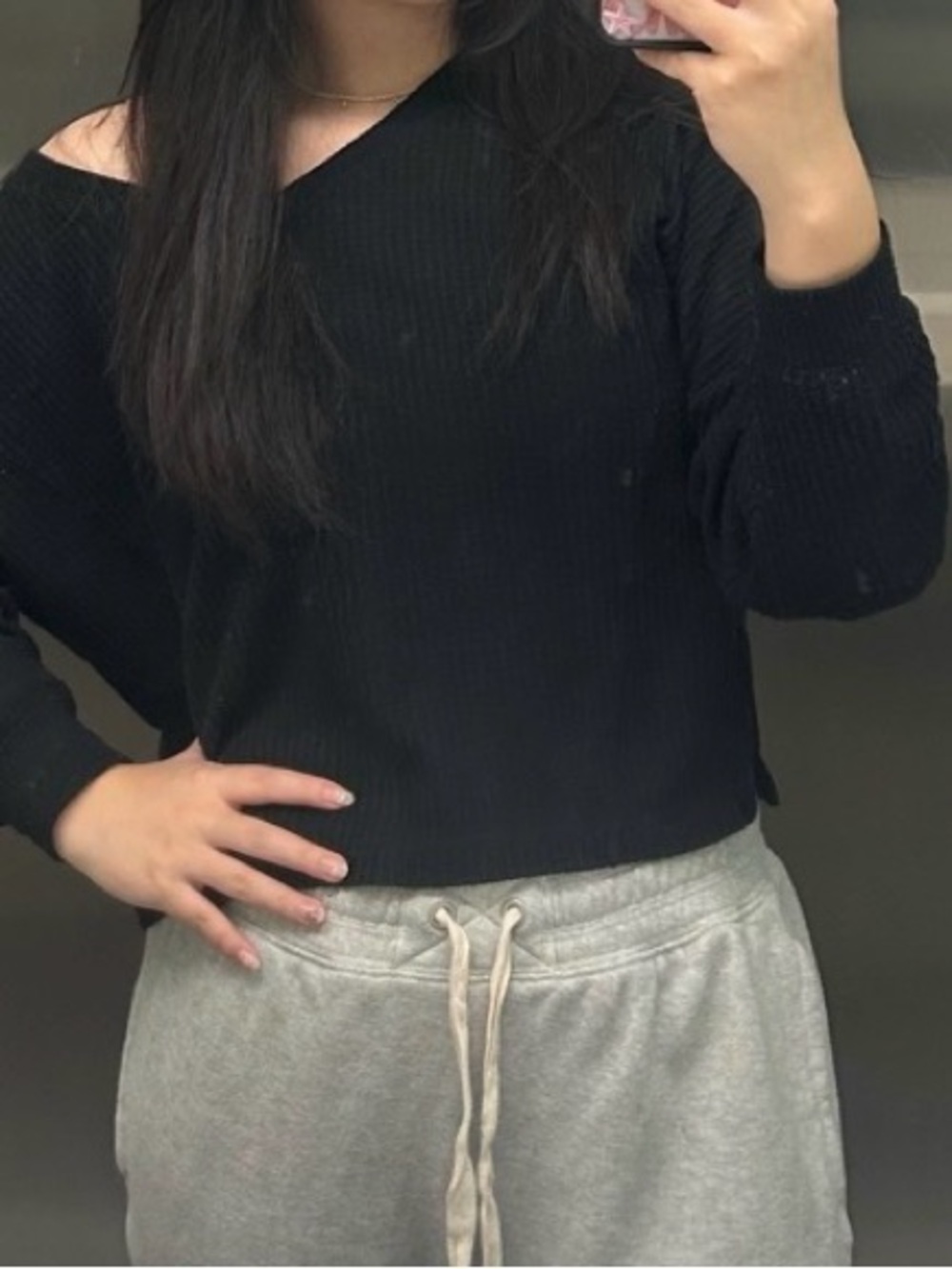 Aeropostale black waffle-knit v-neck sweater double sided